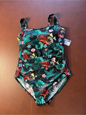 Women’s Black Tropical One-Piece Swimsuit NWT